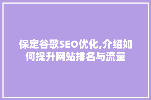 保定谷歌SEO优化,介绍如何提升网站排名与流量