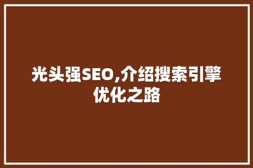 光头强SEO,介绍搜索引擎优化之路