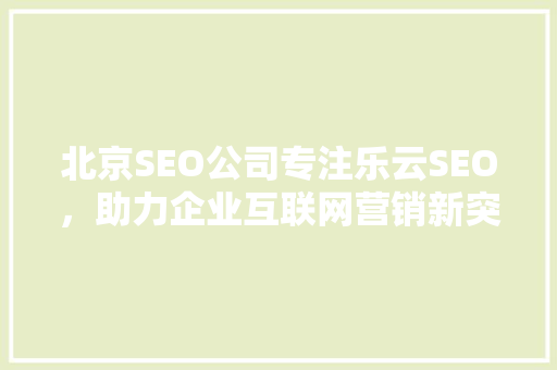 北京SEO公司专注乐云SEO，助力企业互联网营销新突破