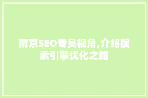 南京SEO专员视角,介绍搜索引擎优化之路
