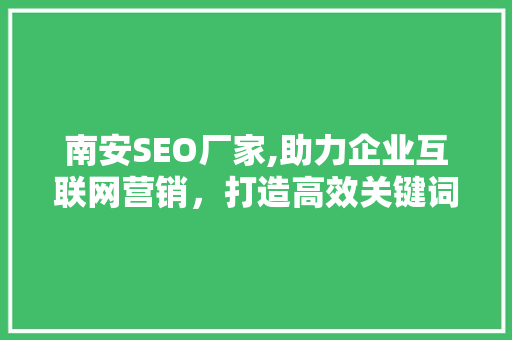 南安SEO厂家,助力企业互联网营销，打造高效关键词布局步骤