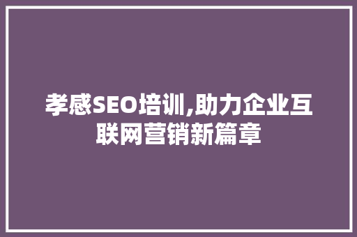 孝感SEO培训,助力企业互联网营销新篇章