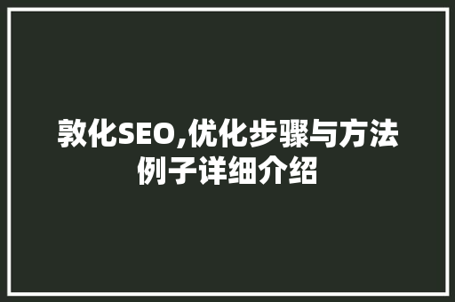 敦化SEO,优化步骤与方法例子详细介绍