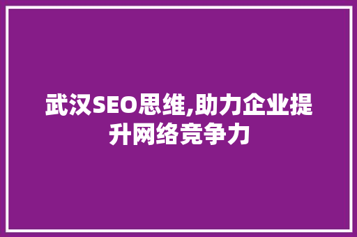 武汉SEO思维,助力企业提升网络竞争力