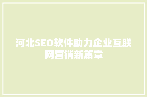 河北SEO软件助力企业互联网营销新篇章