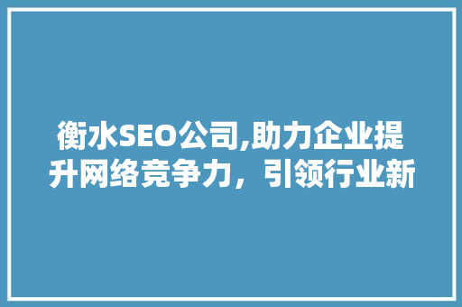 衡水SEO公司,助力企业提升网络竞争力，引领行业新潮流