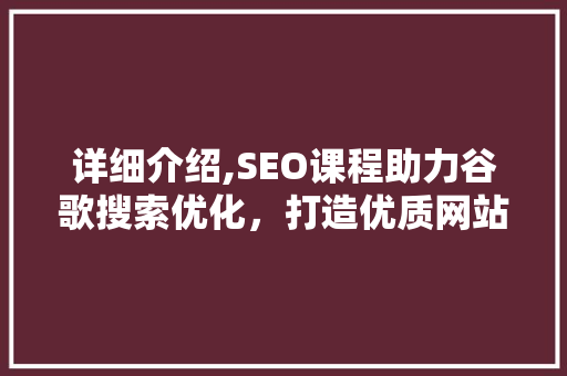 详细介绍,SEO课程助力谷歌搜索优化，打造优质网站流量