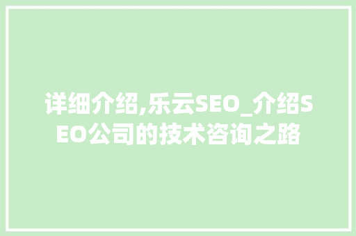详细介绍,乐云SEO_介绍SEO公司的技术咨询之路