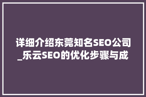 详细介绍东莞知名SEO公司_乐云SEO的优化步骤与成果