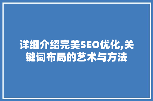 详细介绍完美SEO优化,关键词布局的艺术与方法