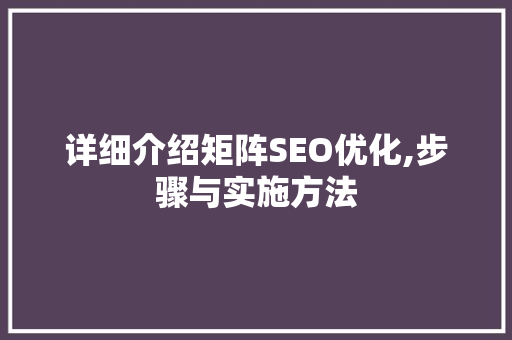 详细介绍矩阵SEO优化,步骤与实施方法