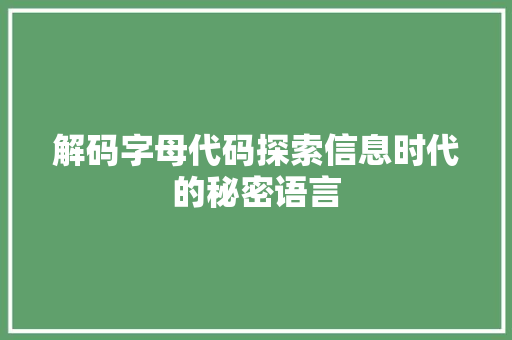 解码字母代码探索信息时代的秘密语言
