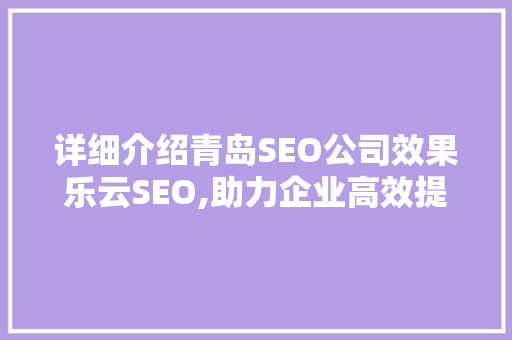 详细介绍青岛SEO公司效果乐云SEO,助力企业高效提升网络排名
