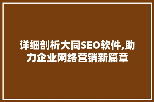 详细剖析大同SEO软件,助力企业网络营销新篇章  第1张