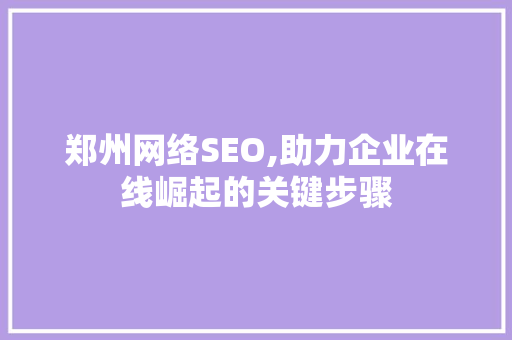 郑州网络SEO,助力企业在线崛起的关键步骤