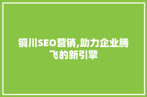 铜川SEO营销,助力企业腾飞的新引擎