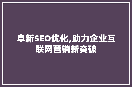 阜新SEO优化,助力企业互联网营销新突破