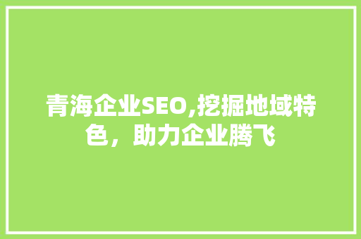 青海企业SEO,挖掘地域特色，助力企业腾飞
