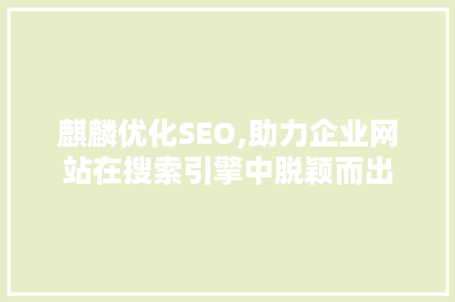 麒麟优化SEO,助力企业网站在搜索引擎中脱颖而出