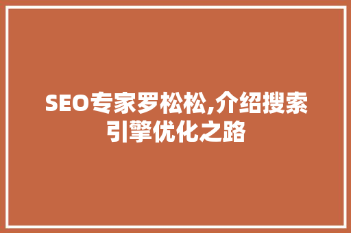 SEO专家罗松松,介绍搜索引擎优化之路