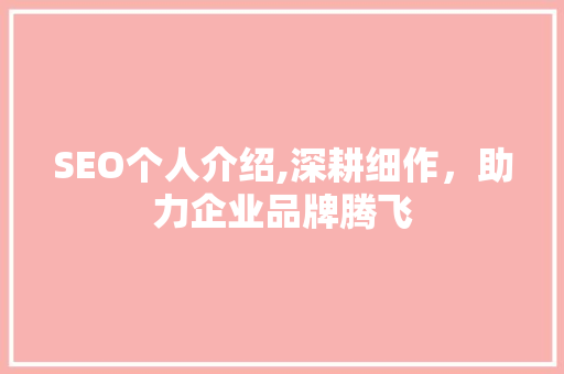 SEO个人介绍,深耕细作，助力企业品牌腾飞