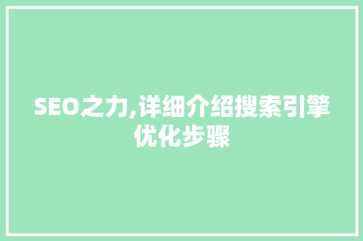 SEO之力,详细介绍搜索引擎优化步骤