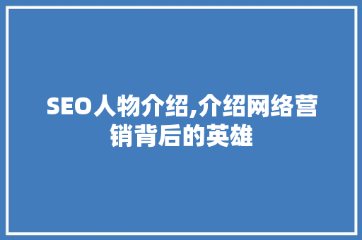 SEO人物介绍,介绍网络营销背后的英雄