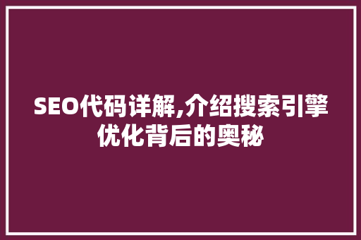 SEO代码详解,介绍搜索引擎优化背后的奥秘