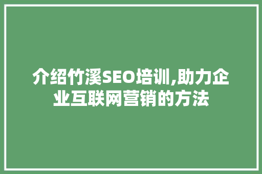 介绍竹溪SEO培训,助力企业互联网营销的方法