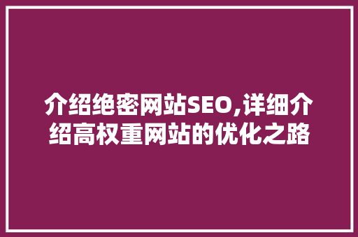介绍绝密网站SEO,详细介绍高权重网站的优化之路