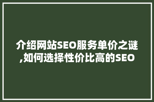 介绍网站SEO服务单价之谜,如何选择性价比高的SEO服务
