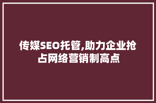 传媒SEO托管,助力企业抢占网络营销制高点