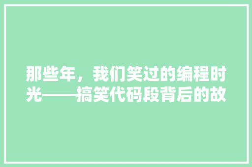 那些年，我们笑过的编程时光——搞笑代码段背后的故事