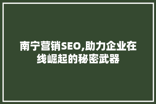 南宁营销SEO,助力企业在线崛起的秘密武器