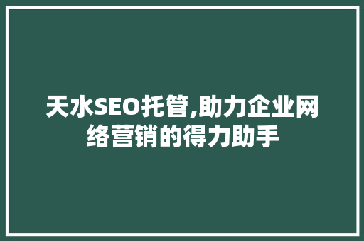 天水SEO托管,助力企业网络营销的得力助手