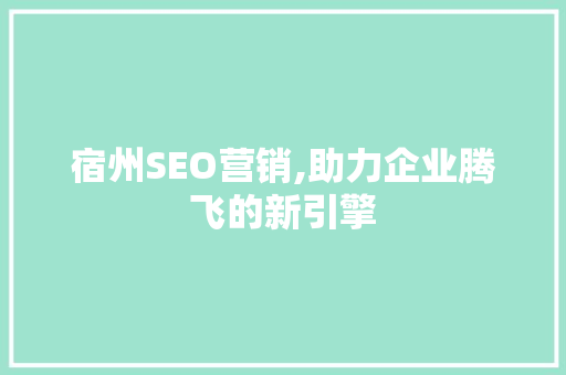 宿州SEO营销,助力企业腾飞的新引擎