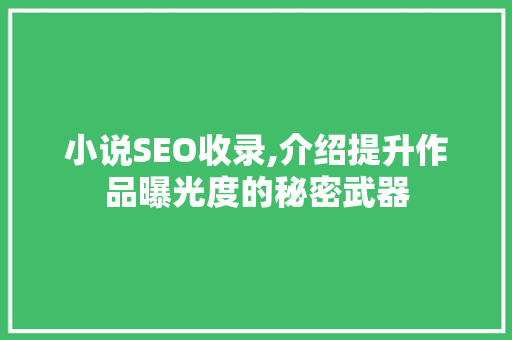 小说SEO收录,介绍提升作品曝光度的秘密武器  第1张