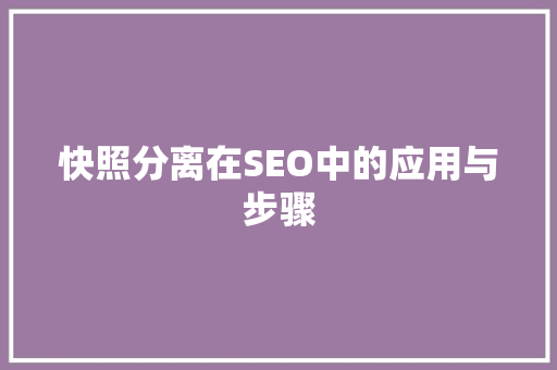 快照分离在SEO中的应用与步骤
