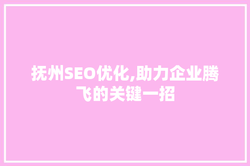 抚州SEO优化,助力企业腾飞的关键一招