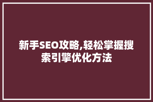 新手SEO攻略,轻松掌握搜索引擎优化方法