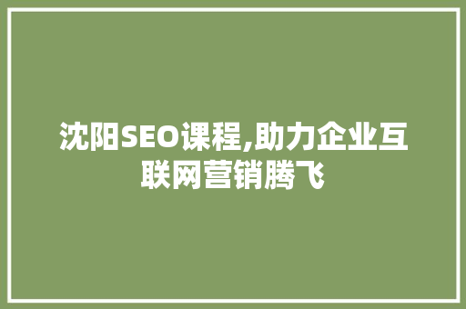 沈阳SEO课程,助力企业互联网营销腾飞