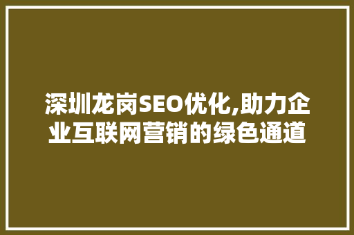 深圳龙岗SEO优化,助力企业互联网营销的绿色通道