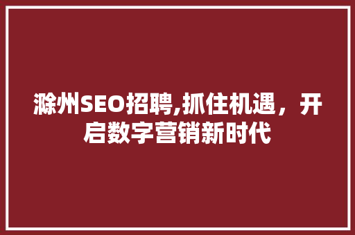 滁州SEO招聘,抓住机遇，开启数字营销新时代