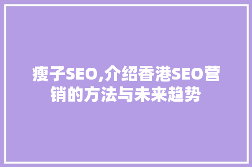瘦子SEO,介绍香港SEO营销的方法与未来趋势