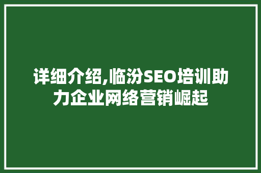 详细介绍,临汾SEO培训助力企业网络营销崛起