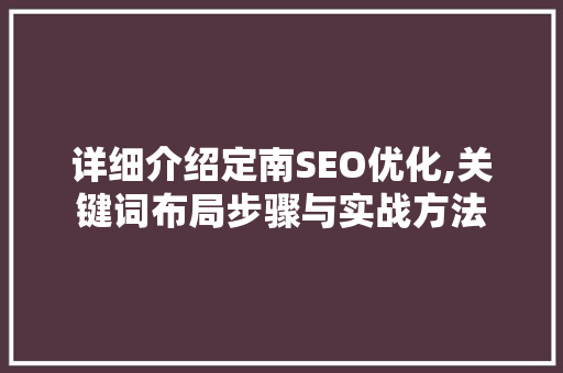 详细介绍定南SEO优化,关键词布局步骤与实战方法