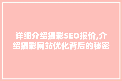 详细介绍摄影SEO报价,介绍摄影网站优化背后的秘密
