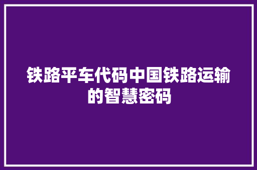 铁路平车代码中国铁路运输的智慧密码