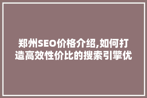 郑州SEO价格介绍,如何打造高效性价比的搜索引擎优化步骤