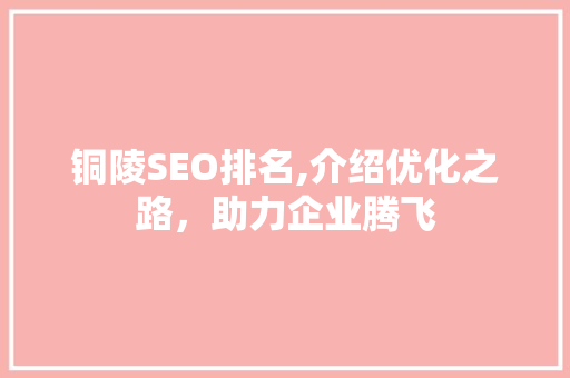 铜陵SEO排名,介绍优化之路，助力企业腾飞